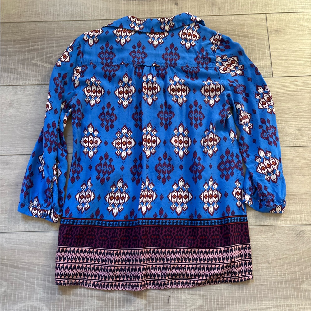 Maeve woodland walk Blue and Burgundy Patterned button downTop - Picture 7 of 7